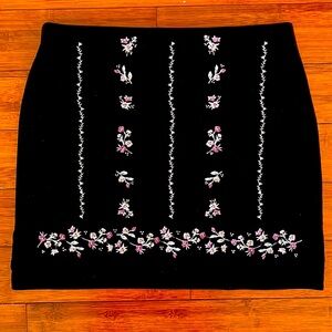 Velvet Black Embroidered Beaded Mini Skirt